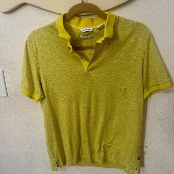 Calvin Klein Men's S Liquid Touch Polo Yellow  100% cotton Preppy - Picture 2 of 4